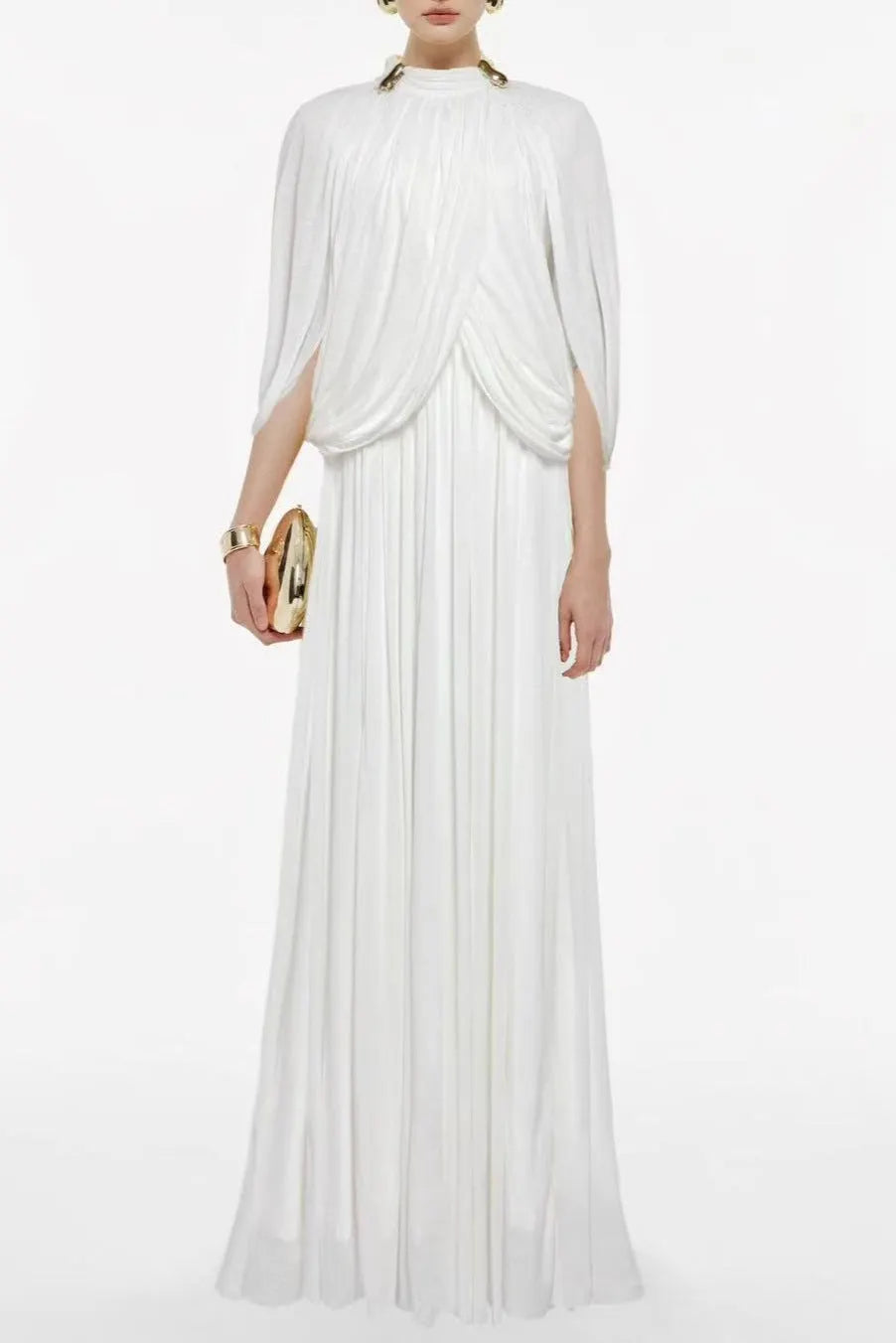 Leona White Draped Cape Sleeve Knit Maxi Dress Flowering Girl