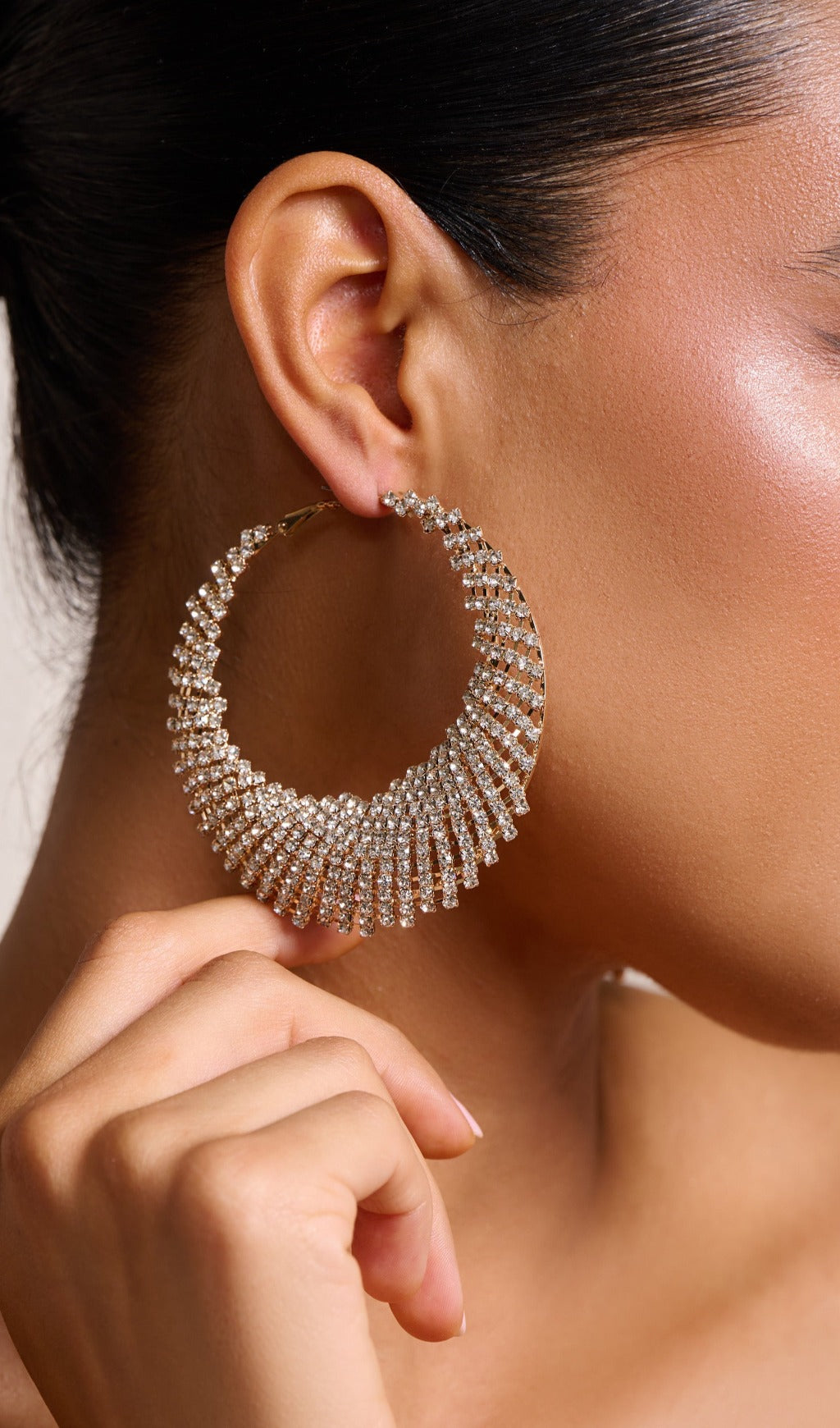 Gold Diamante Hoop Earrings Flowering Girl