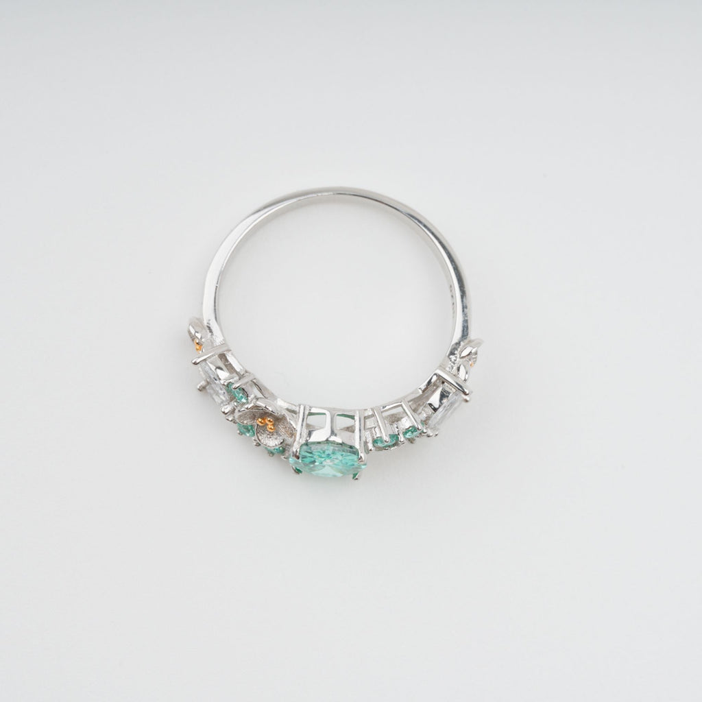 Ardelle Green Crystal Embellished Sterling Silver Ring Flowering Girl