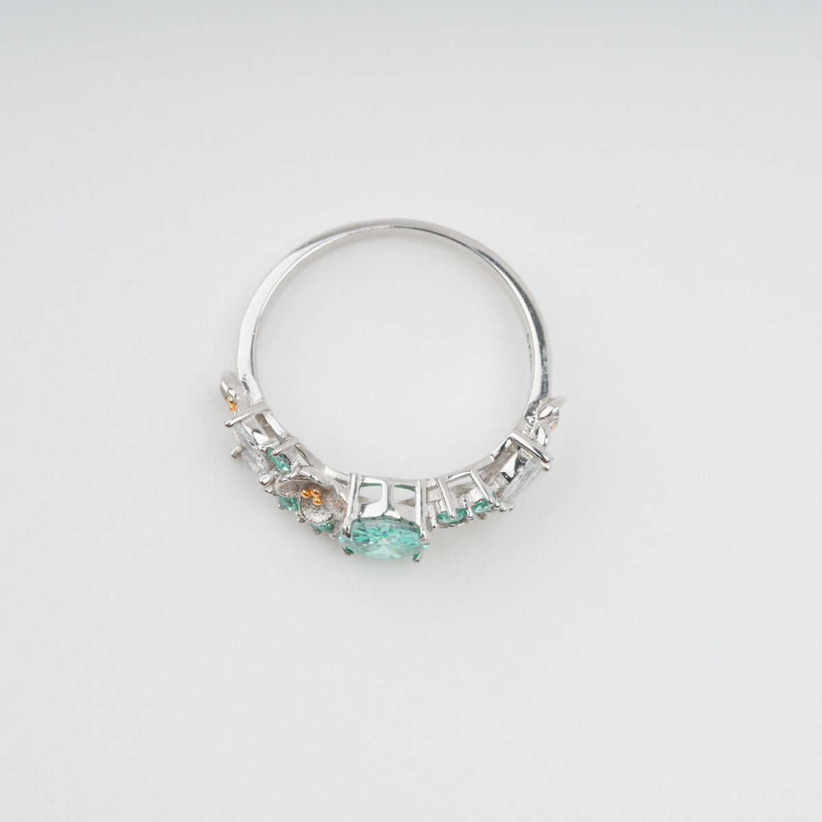Ardelle Green Crystal Embellished Sterling Silver Ring Flowering Girl