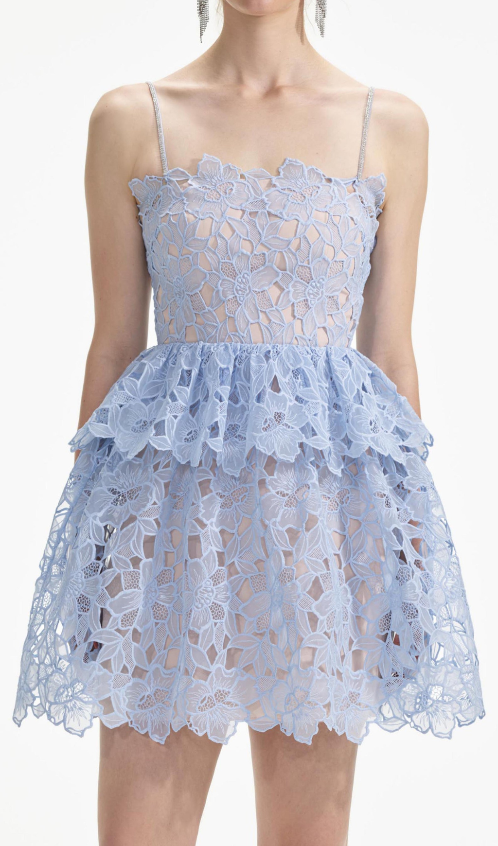 OLGA LACE LAYER CUTOUT MINI DRESS IN BLUE Flowering Girl