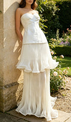Magdi White Strapless Ruffle Hem Maxi Dress Flowering Girl