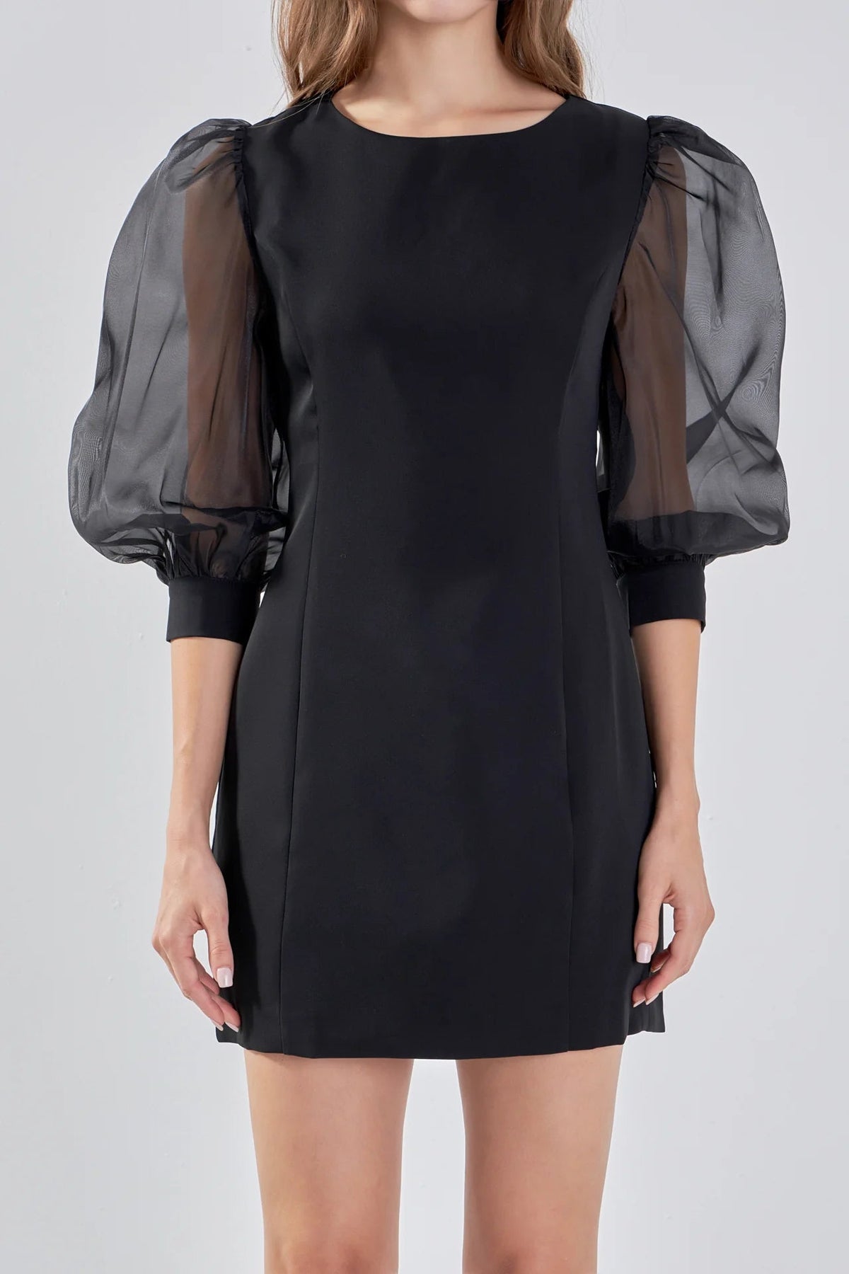 victoria organza puff sleeves mini dress in black Flowering Girl