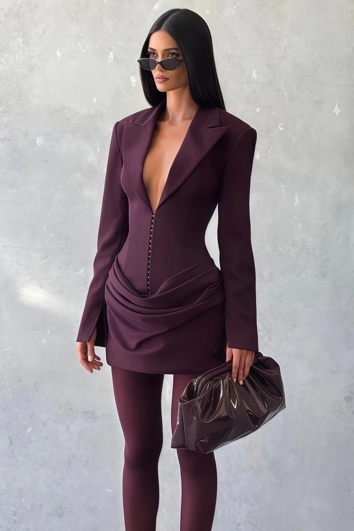 Amelia v-Neck Ruched Blazer Mini Dress In Wine Red Flowering Girl