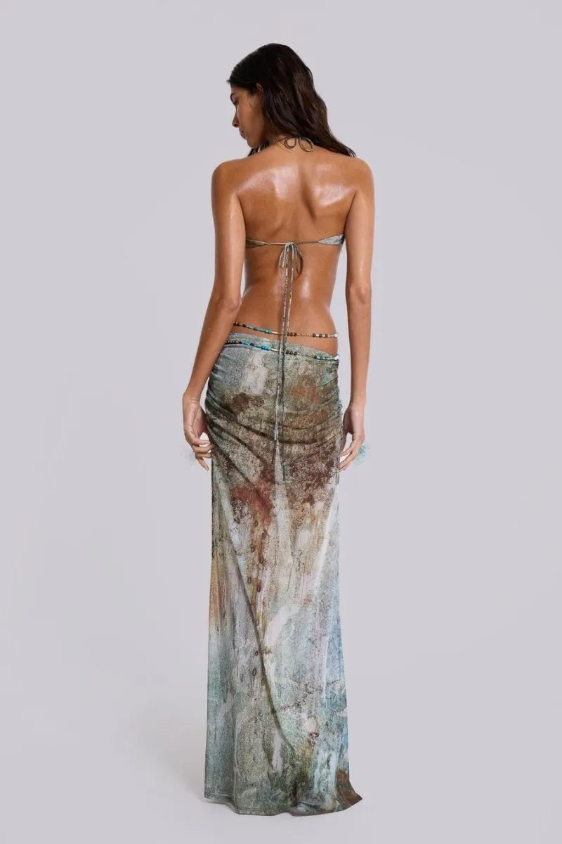 Einar Print Mesh Embellished Backless Maxi Dress Flowering Girl