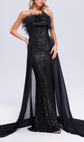 Adams Black Feather Sequin Maxi Dress Flowering Girl