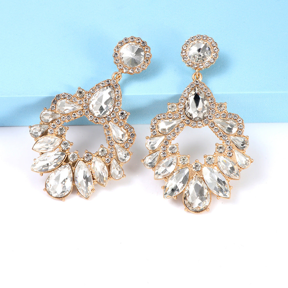 White Crystal Chandelier Drop Earrings Flowering Girl