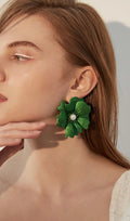 Atalanta Green Petal Alloy Earrings Flowering Girl