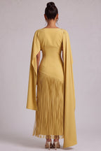 Yellow Fringe Maxi Dress with Cape Detail Flowering Girl
