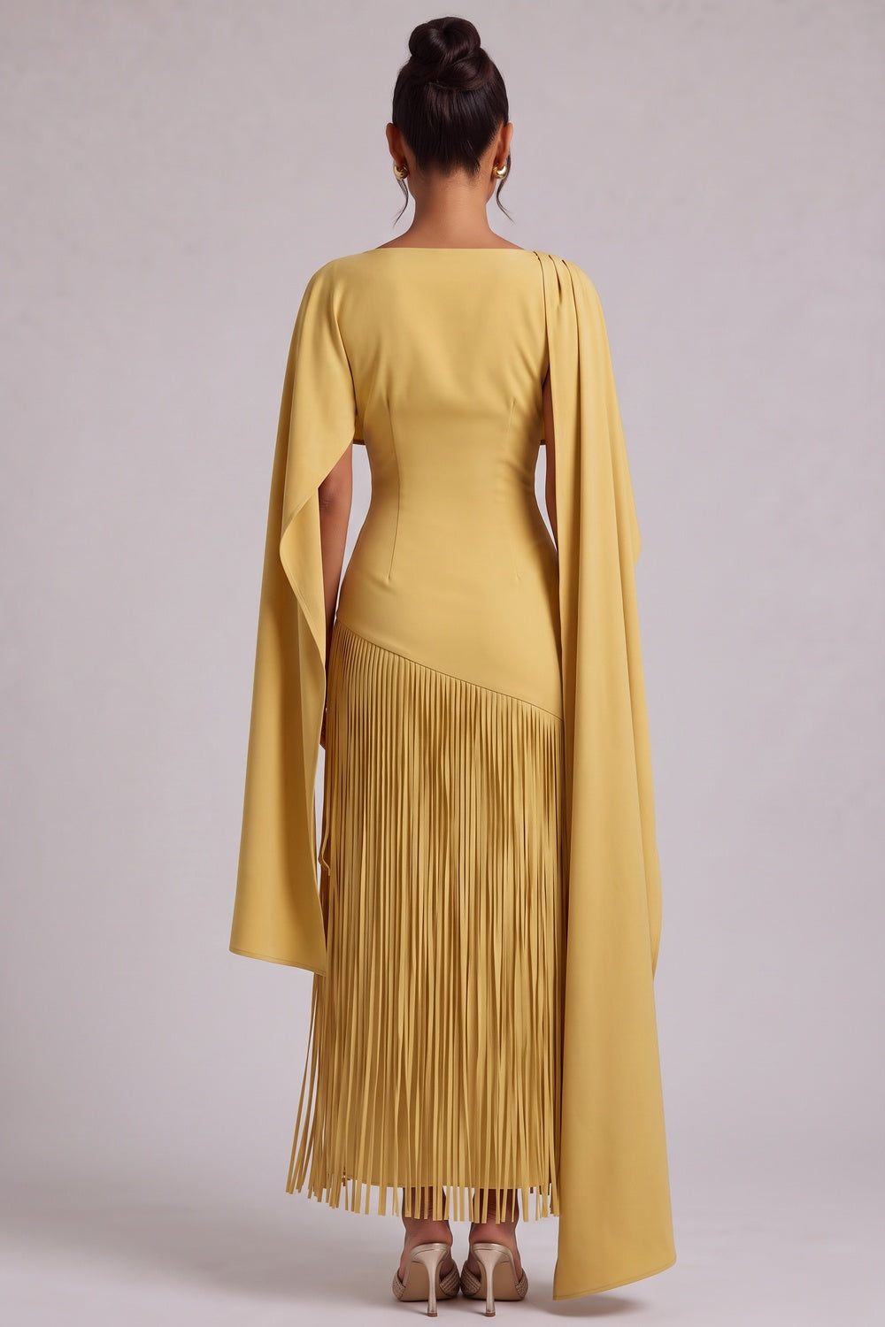 Yellow Fringe Maxi Dress with Cape Detail Flowering Girl