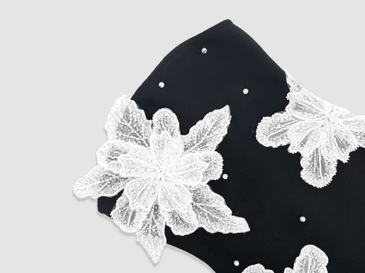 Bickford Black Strapless Flower Bandage Mini Dress Flowering Girl
