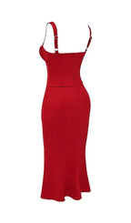 Red Lace Up Corset Midi Dress Flowering Girl