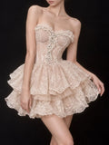 Mitsuki Strapless Lace Layered Mini Dress Flowering Girl
