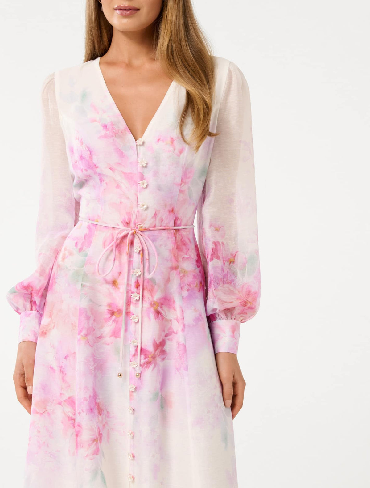 virginia floral Printed Midi Dress in pink Flowering Girl