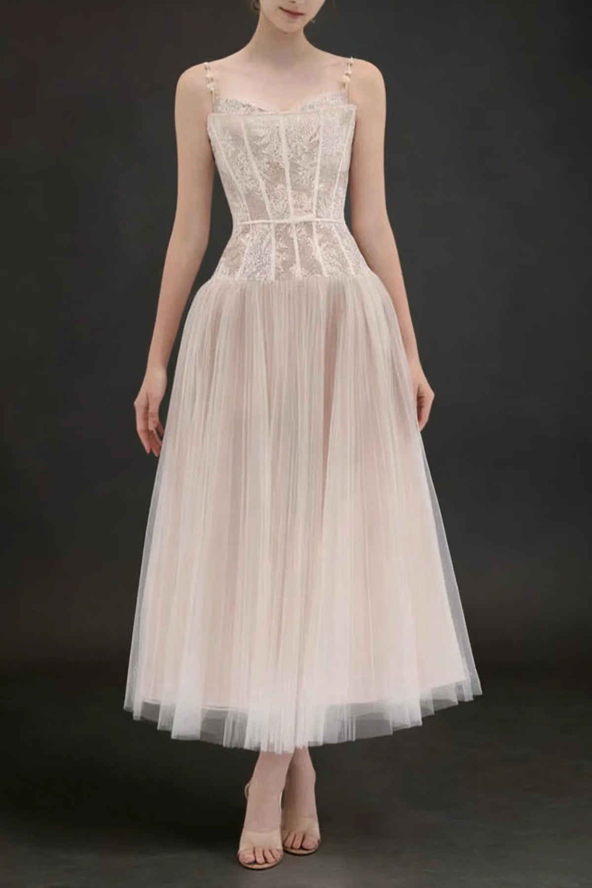 Alani Apricot Lace Mermaid Spaghetti Strap Tulle Dress Flowering Girl