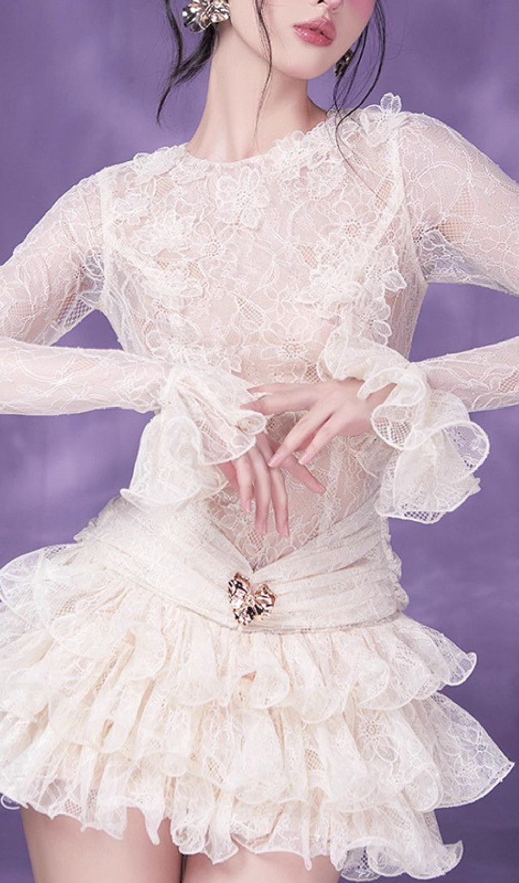 Glafira Long Sleeve Lace Mini Dress Flowering Girl