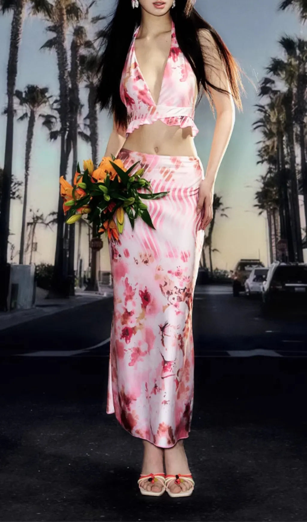 Decima Printed Three-Piece Swimsuit Flowering Girl