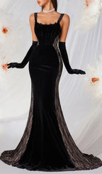 Lana Black Strappy Corset Velvet Lace Gown Flowering Girl