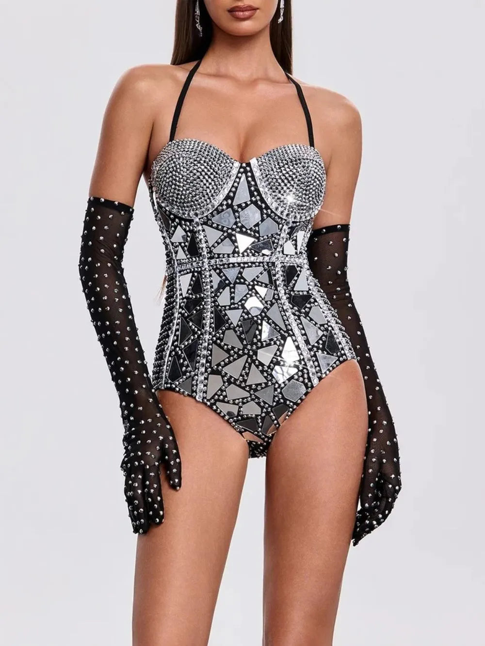 Nardex Rhinestone Sequin Bodysuit Flowering Girl