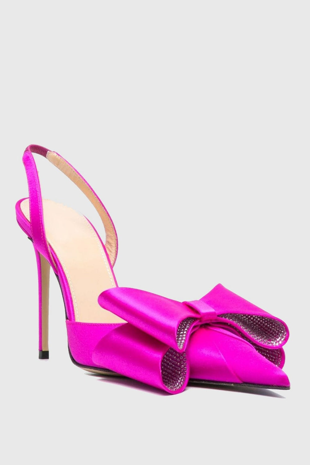 Violeta Bow-embellished Satin Slingback Pumps - Pink Flowering Girl