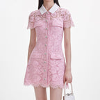 Pink Lace Collared Mini Dress Flowering Girl