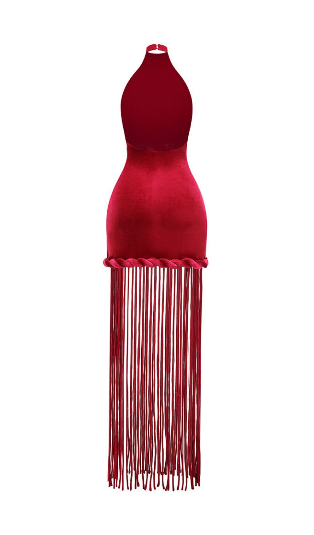 Jayla Red Halter Velvet Tassel Maxi Dress Flowering Girl