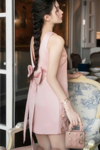 Flower Sleeveless v-Neck Mini Dress In Pink Flowering Girl
