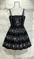 Lewa Black Floral Mini Dress Flowering Girl