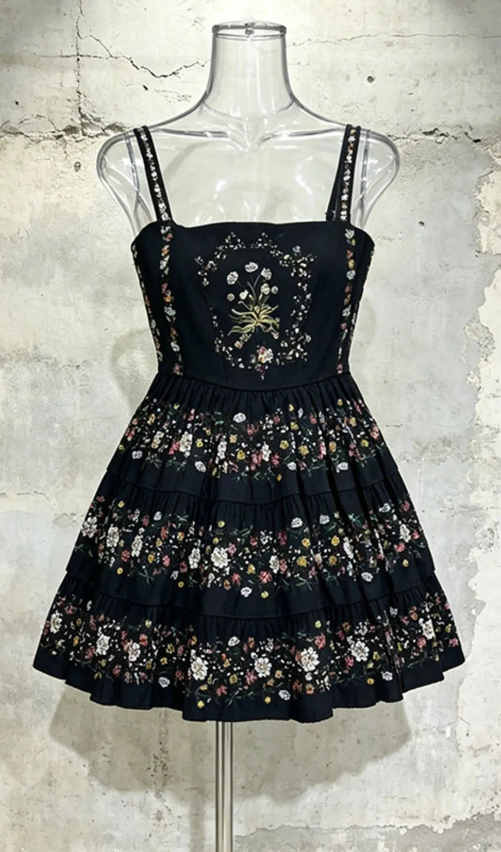 Lewa Black Floral Mini Dress Flowering Girl