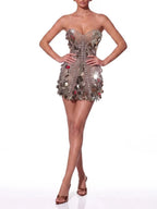 Kynoque Strapless Sequin Crystal Mini Dress Flowering Girl