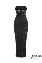 Pearl-Embellished Strapless Gown In Black Flowering Girl