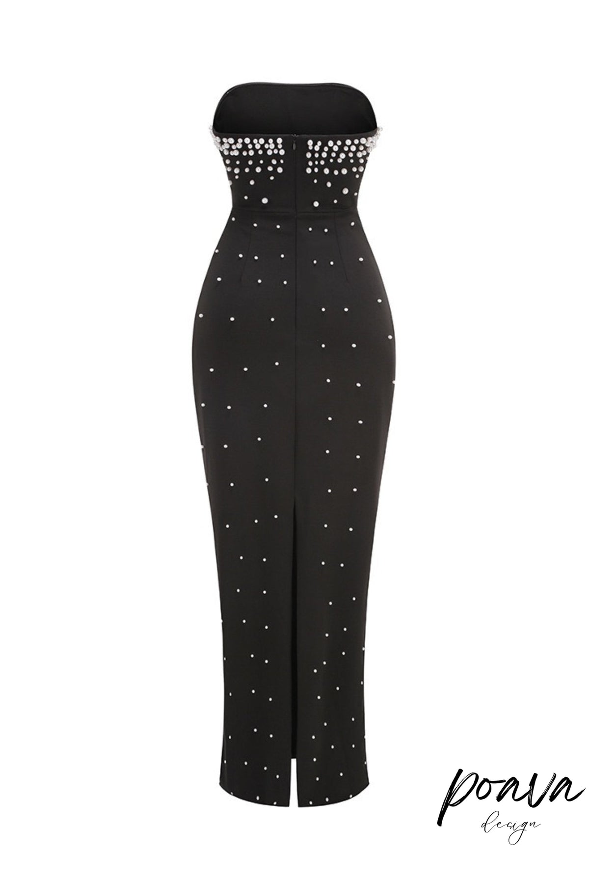 Pearl-Embellished Strapless Gown In Black Flowering Girl