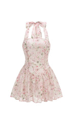 Hervé Pink Halter Floral Mini Dress Flowering Girl
