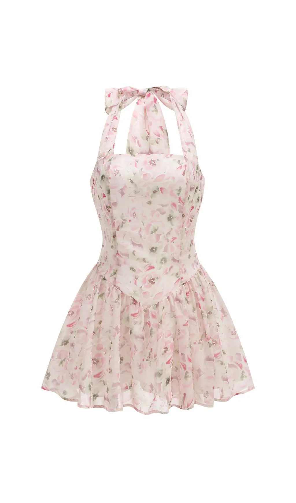 Hervé Pink Halter Floral Mini Dress Flowering Girl