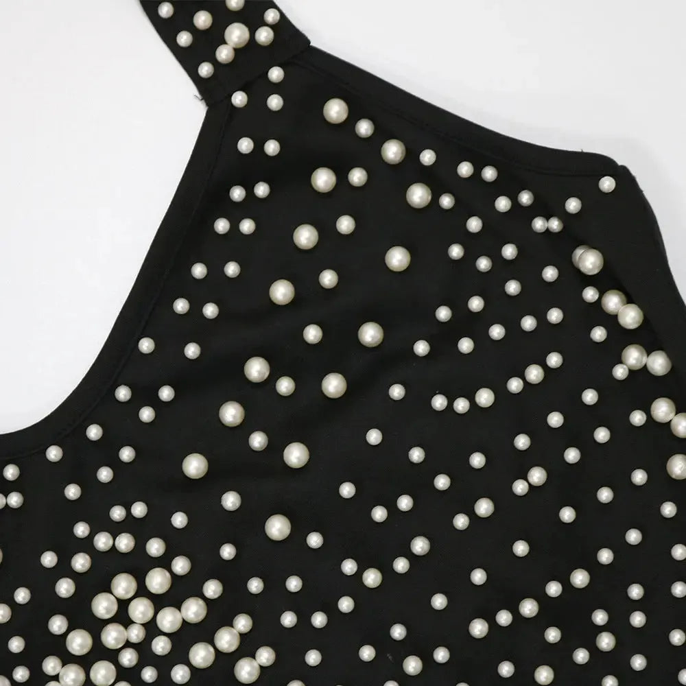 Black Pearl Halter Bandage Midi Dress Flowering Girl