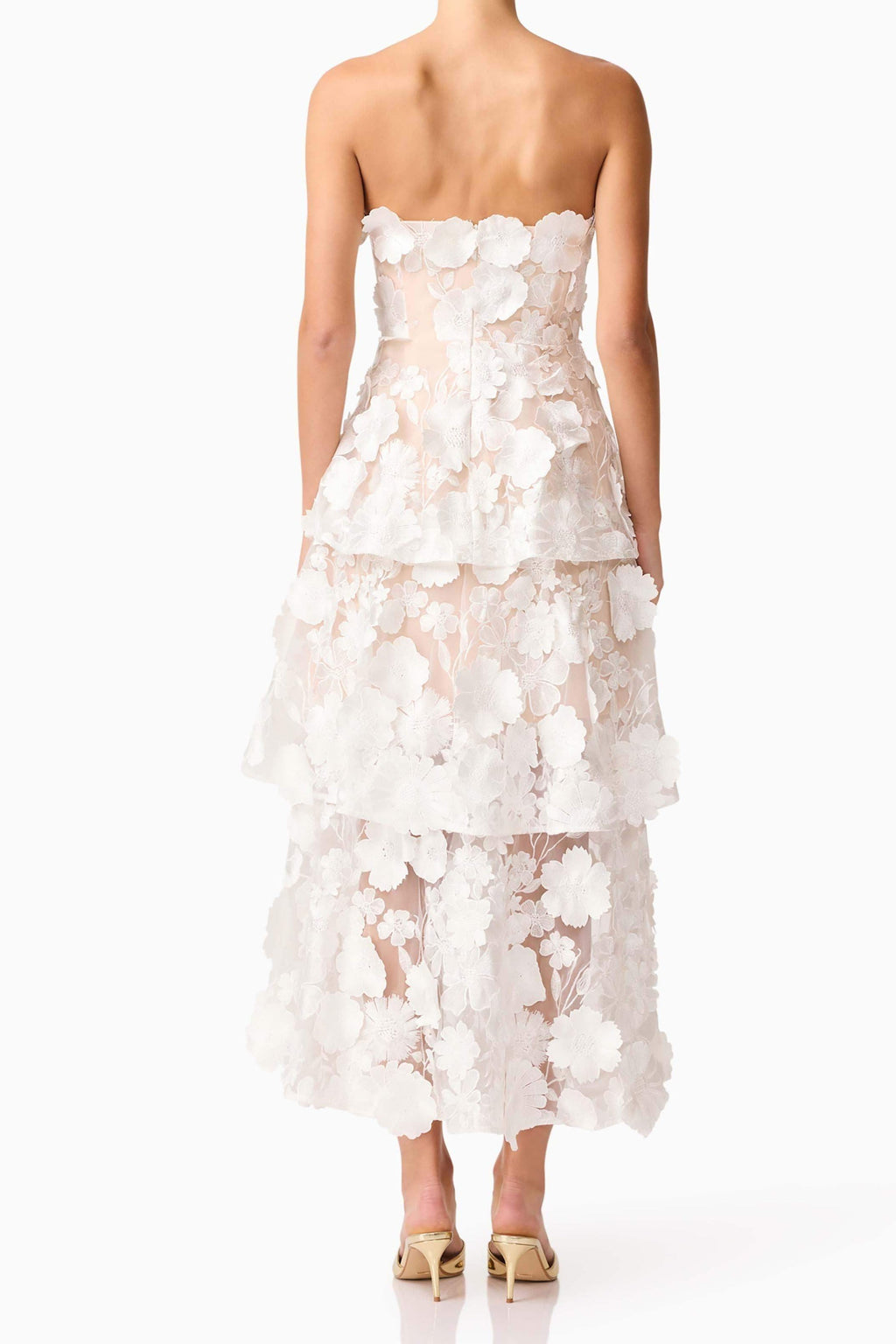 Selene 3D Flower Tiered Maxi Dress In White Flowering Girl