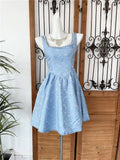 Beaded Square Neck Retro Jacquard Bow Strap Waist A-Line Mini Dress Flowering Girl