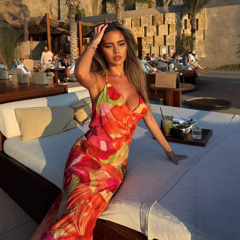Falling Tropical Bloom High Slit Maxi Dress Flowering Girl
