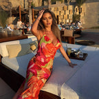 Falling Tropical Bloom High Slit Maxi Dress Flowering Girl