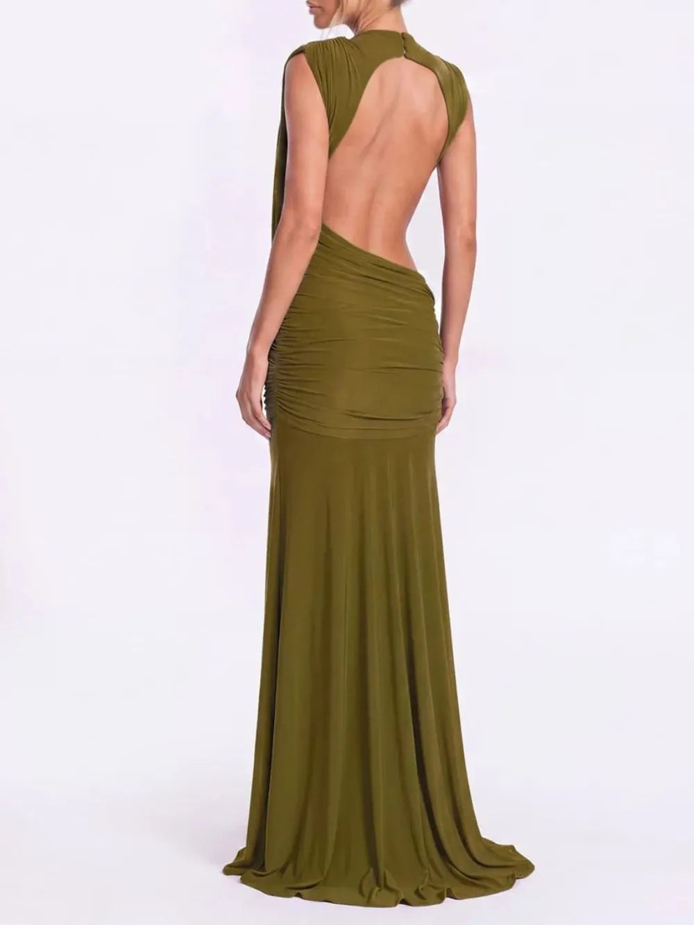 Xamirae Sleeveless Draped Maxi Dress In Green Flowering Girl