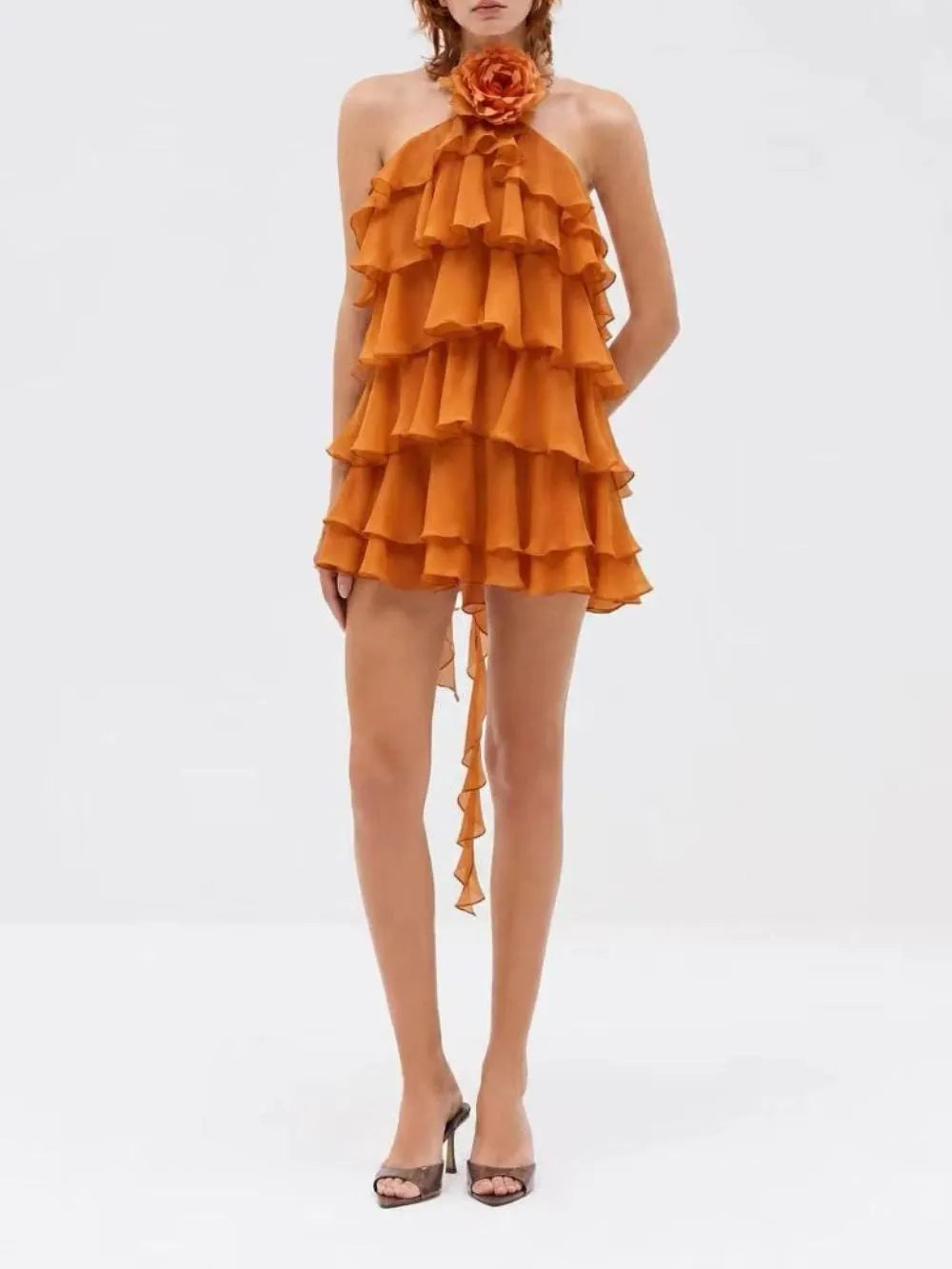 Miley Halter Flower Ruffle Mini Dress Flowering Girl