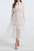 See-Through Blouse Maxi Dress With Lace Skirt In White Flowering Girl