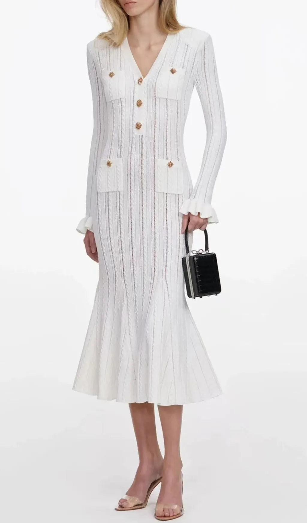 Kayce Long Sleeve Knit Midi Dress Flowering Girl