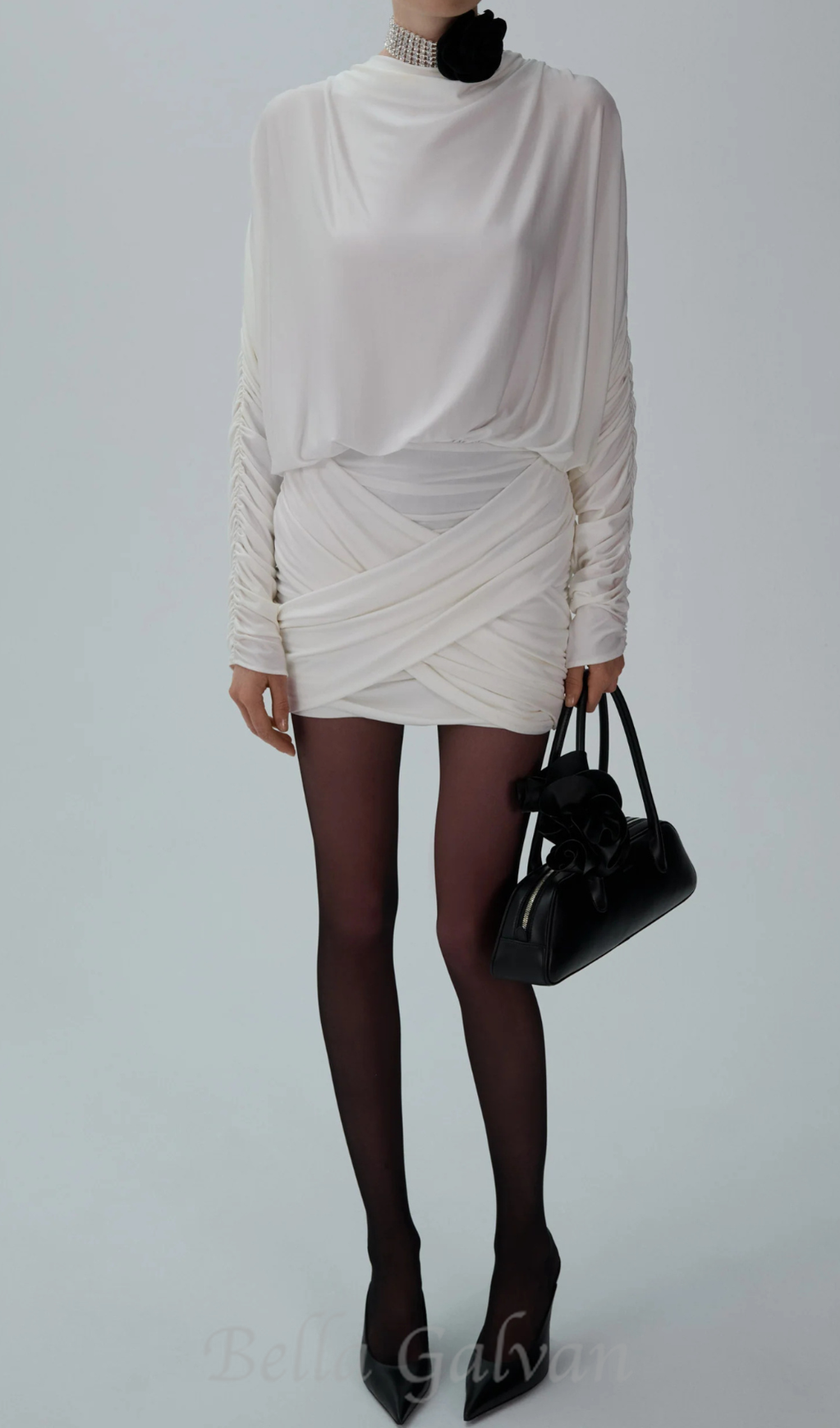 Long-sleeve jersey mini dress in cream Flowering Girl