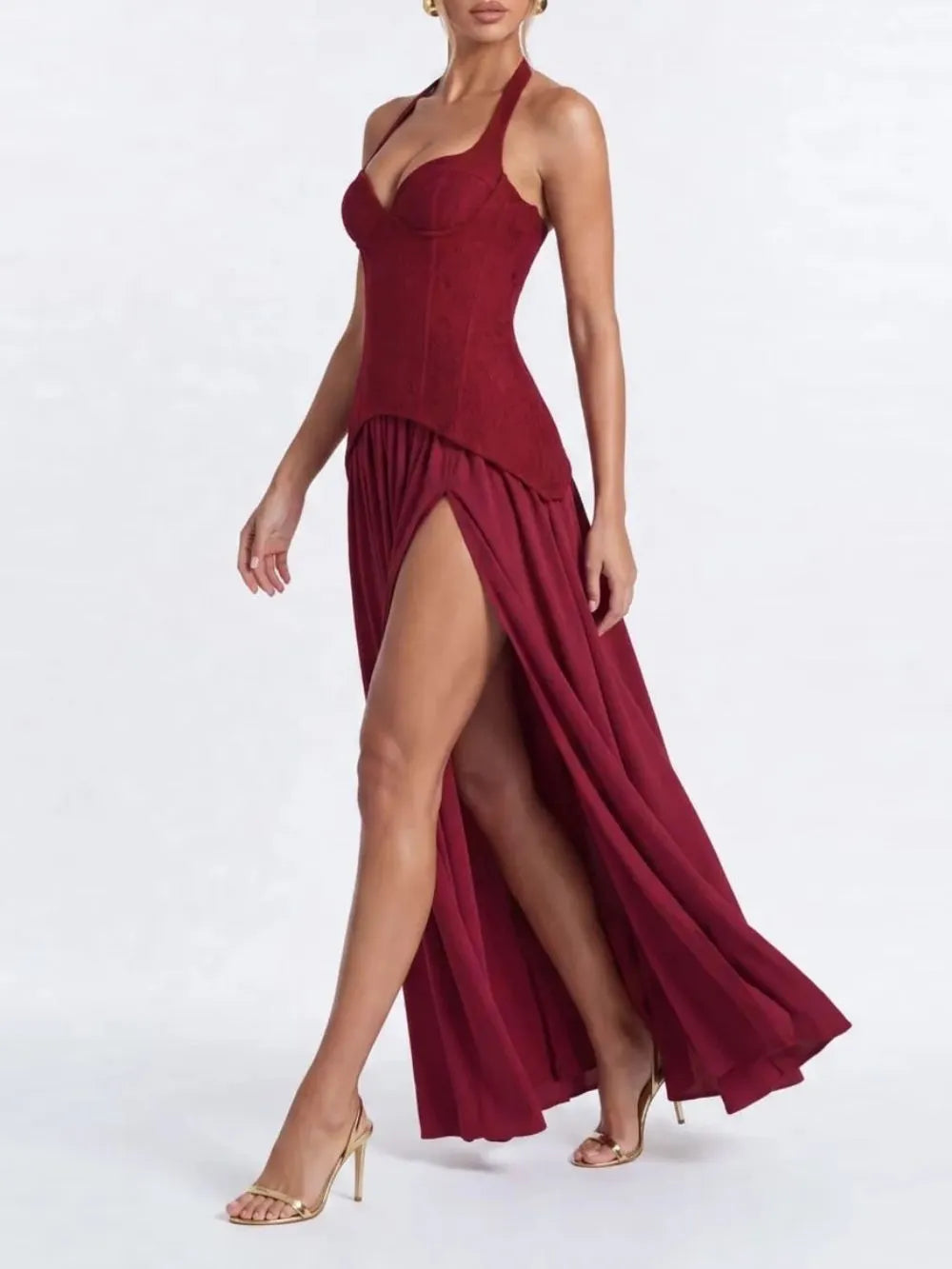 Jovyna Halterneck Flared Maxi Dress Flowering Girl