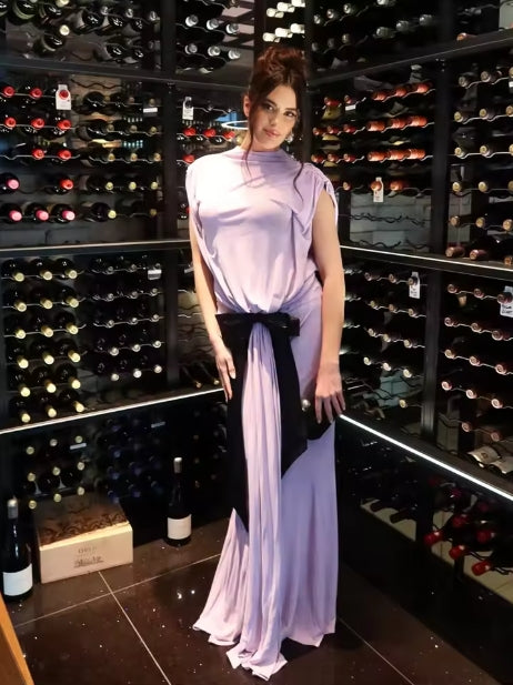 bernice Bow Patch Cut Backless Maxi Dress in purple Flowering Girl