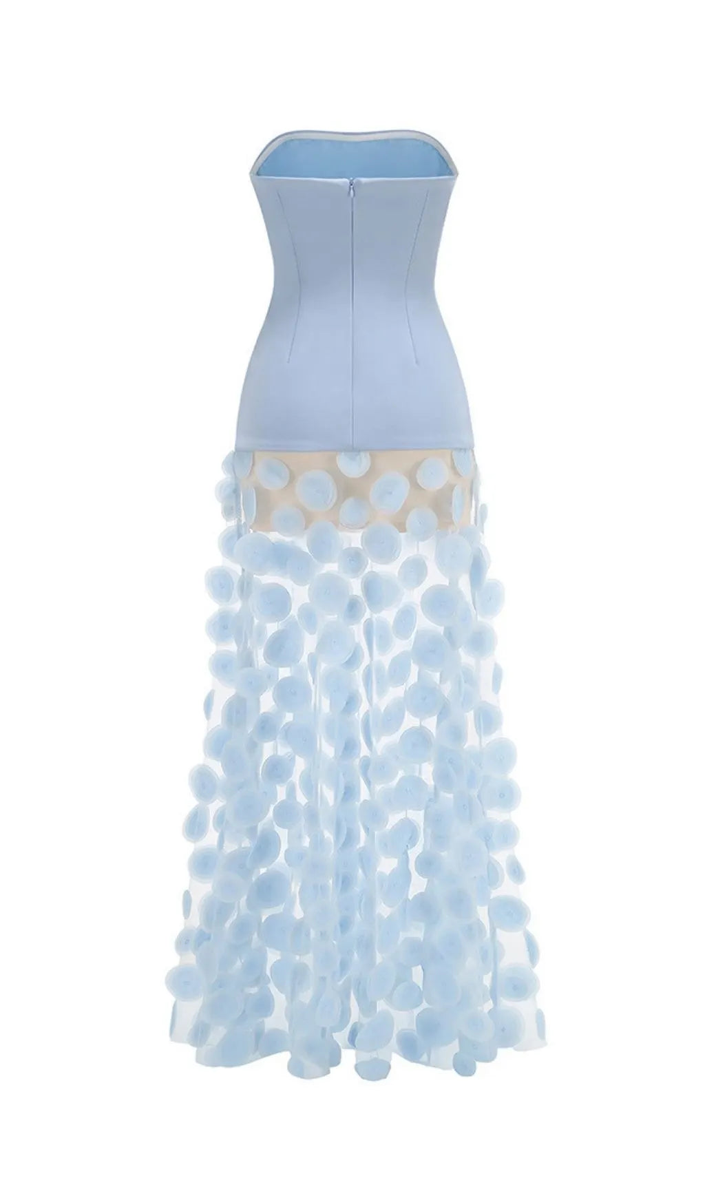 Keala Blue Strapless Mesh Maxi Dress Flowering Girl