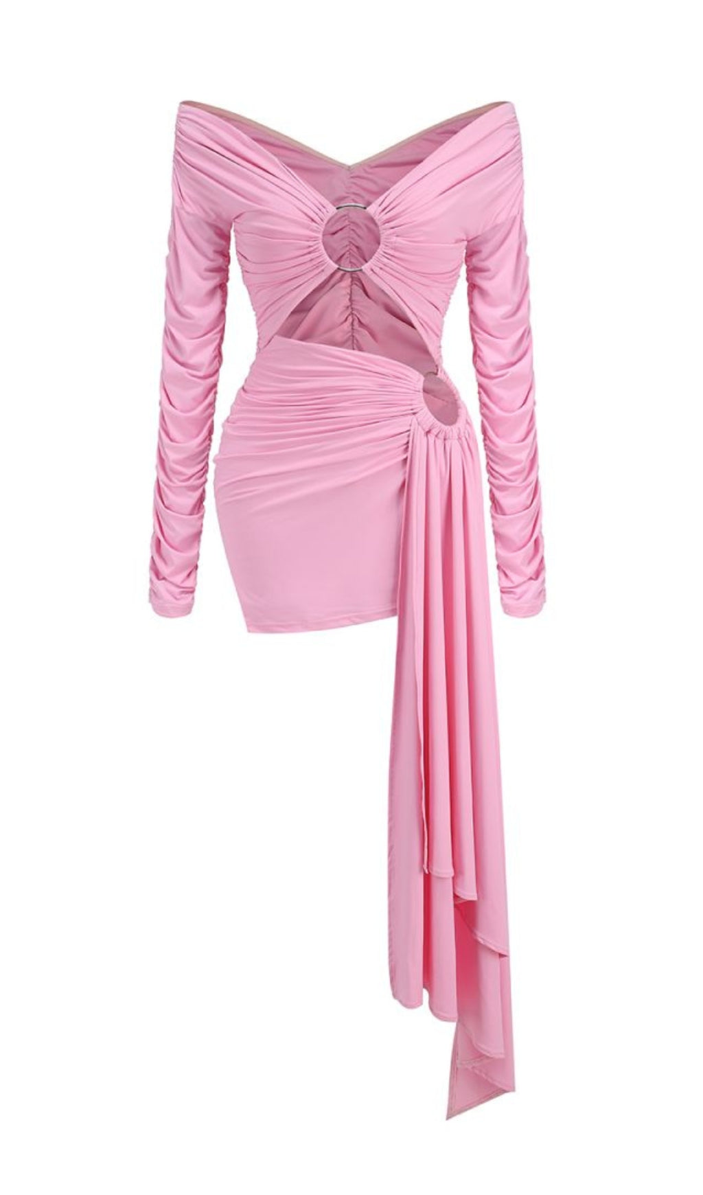 Bia Pink Long Sleeve Ruched Bardot Mini Dress Flowering Girl