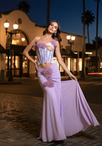 Sigrid 3D Flower Strapless Fishtail Maxi Dress In Purple Flowering Girl