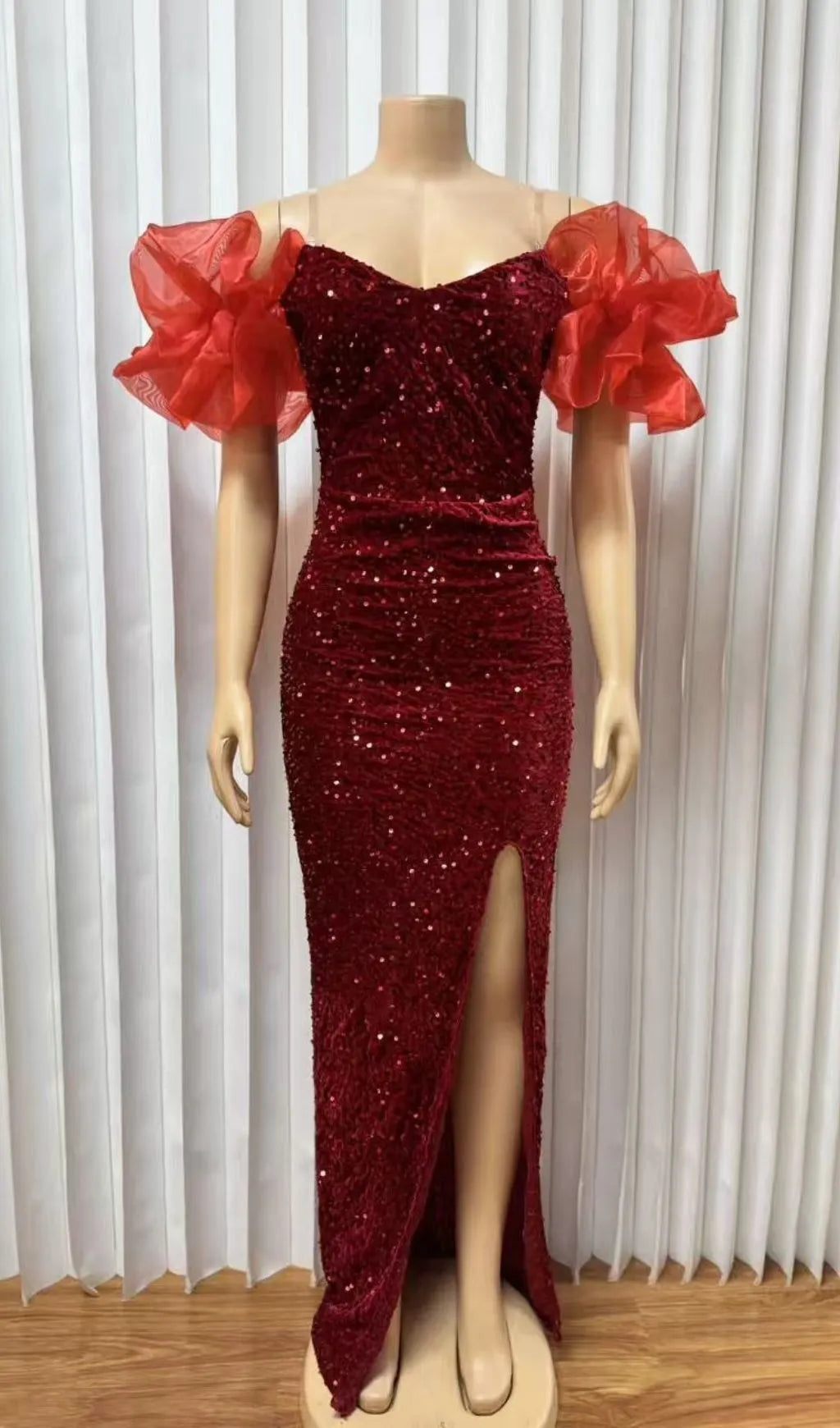 Dolores Extravagant Puff-Sleeve Sequin Cocktail Maxi Dress Flowering Girl